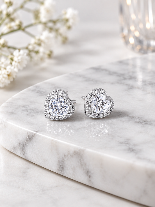 1CT Heart Moissanite Stud Earrings | Argentium 925 Sterling Silver