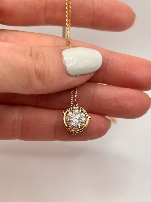 2CT Moissanite Necklace | 18K Gold-Plated 925 Sterling Silver Solitaire Pendant