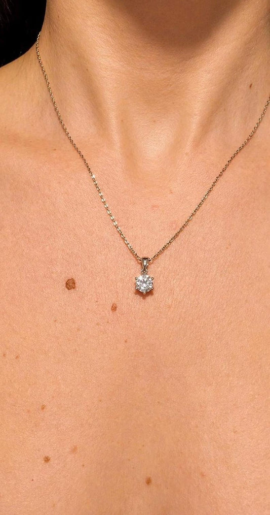 1CT Moissanite Necklace | 18K White Gold-Plated 925 Sterling Silver
