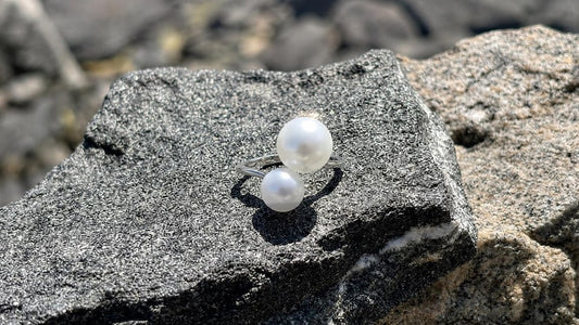 Double Freshwater Pearl Open Ring 925 Sterling Silver Adjustable 9mm 7mm