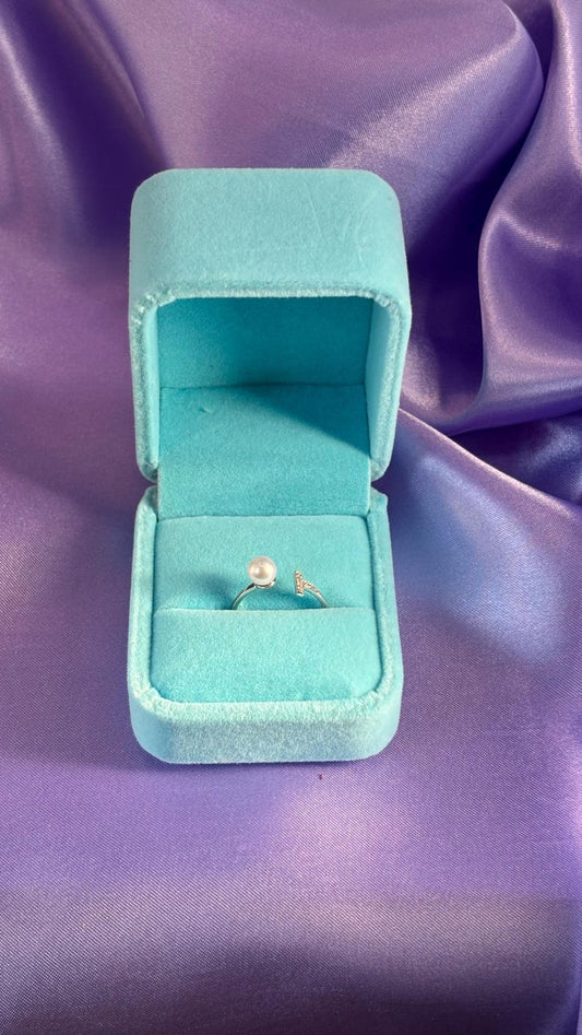 Freshwater Pearl Ring 925 Sterling Silver CZ Pavé Adjustable Band