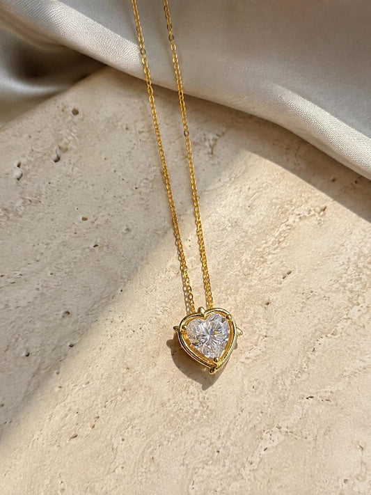 Heart Shaped Moissanite Necklace & Earrings Set | 18K Gold-Plated 925 Sterling Silver
