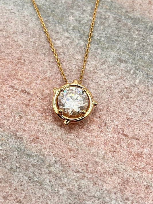 Round Moissanite Necklace & Earrings Set | 18K Gold-Plated 925 Sterling Silver