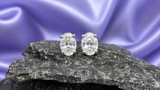 1 Carat Oval Moissanite Halo Stud Earrings | Argentium 925 Sterling Silver