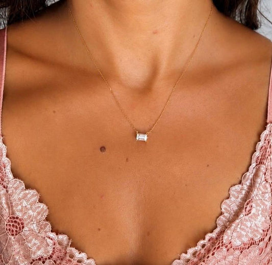 5x4mm Emerald Cut Moissanite Necklace | Gold Plated 925 Sterling Silver Pendant