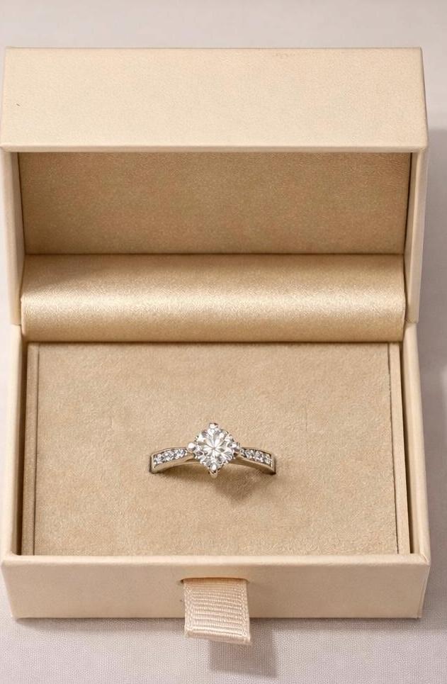 Moissanite Halo Ring 1 Carat, Sterling Silver Promise Ring, Diamond Alternative Minimalist Bridal Jewelry