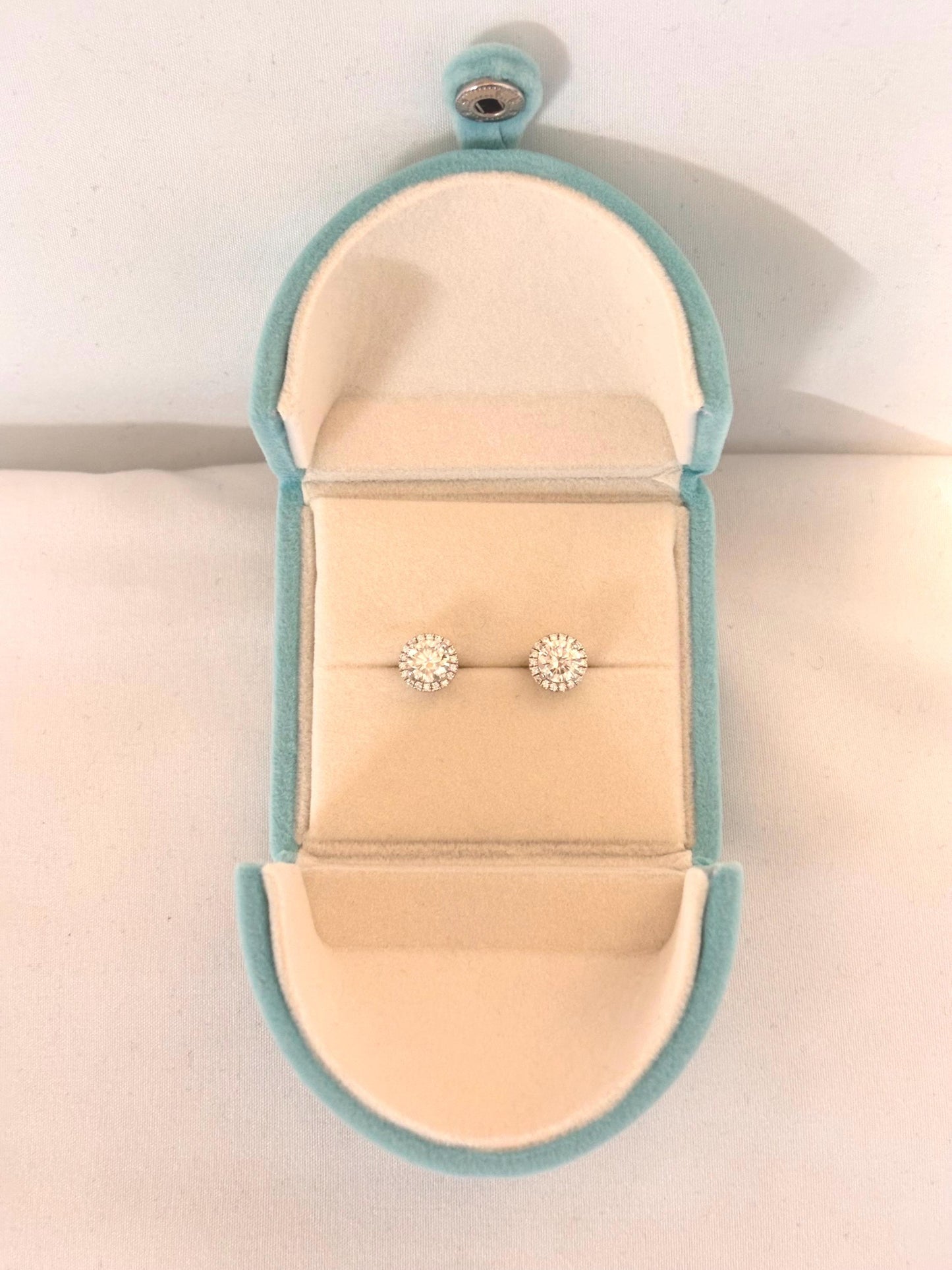 Moissanite Halo Stud Earrings 1 Carat Total, Sterling Silver Diamond Alternative Earrings