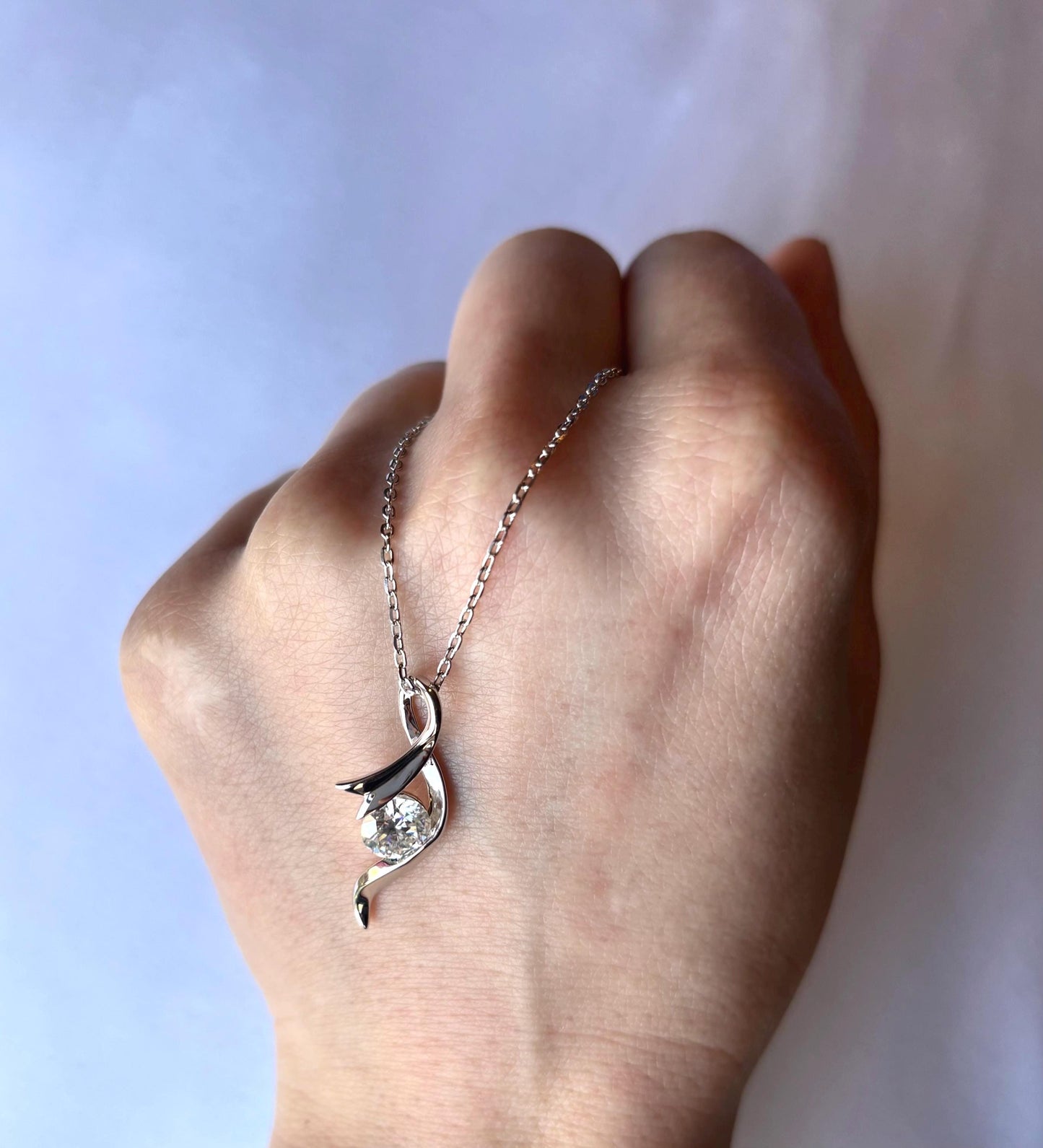 1.00 Carat Moissanite Twist Pendant Necklace, 18K White Gold Plated Sterling Silver
