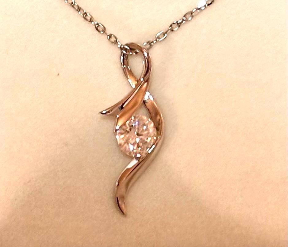 1.00 Carat Moissanite Twist Pendant Necklace, 18K White Gold Plated Sterling Silver