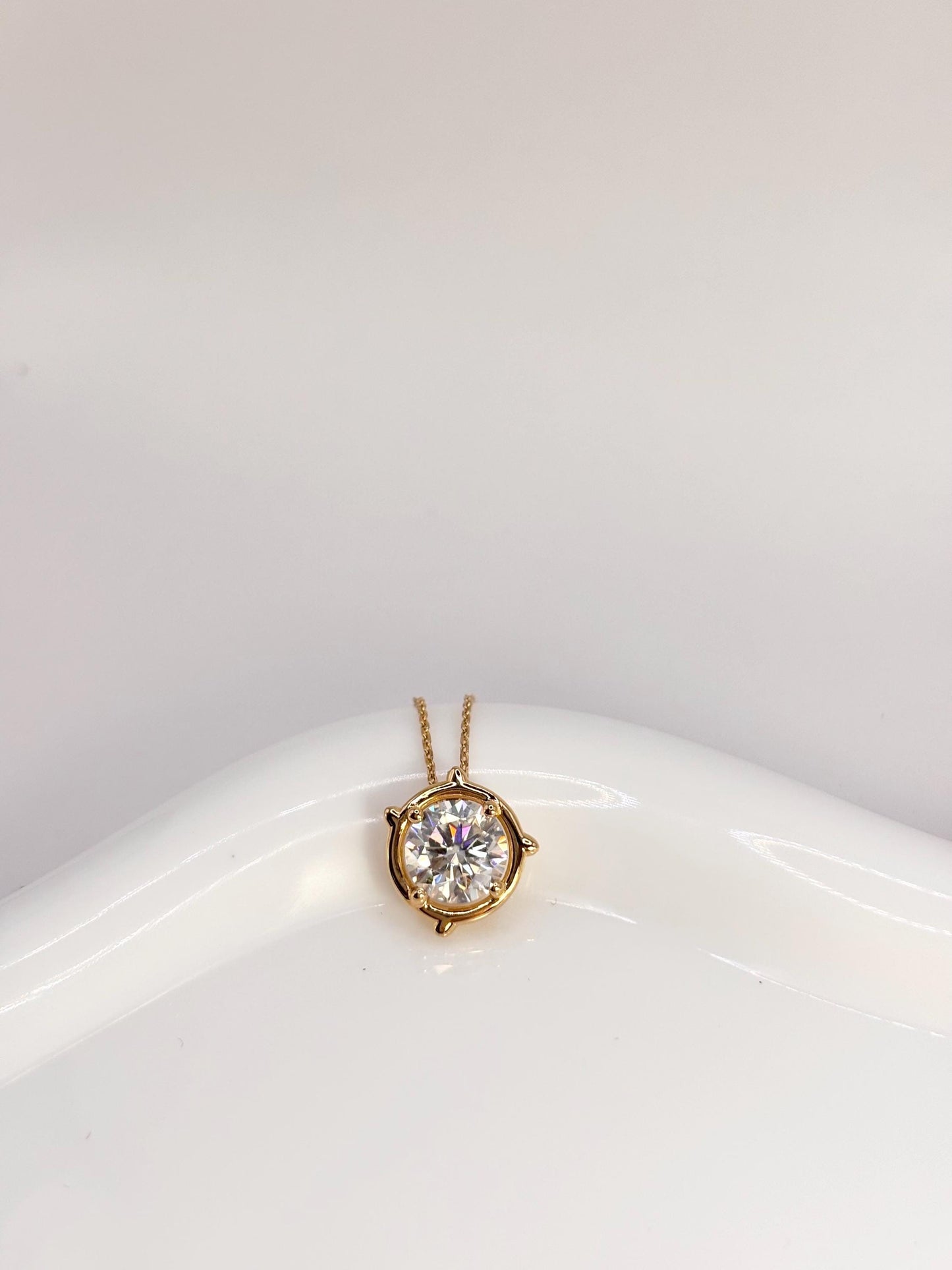 2 Carat Moissanite Necklace, Gold Solitaire Pendant, Diamond Alternative, Gift for Her