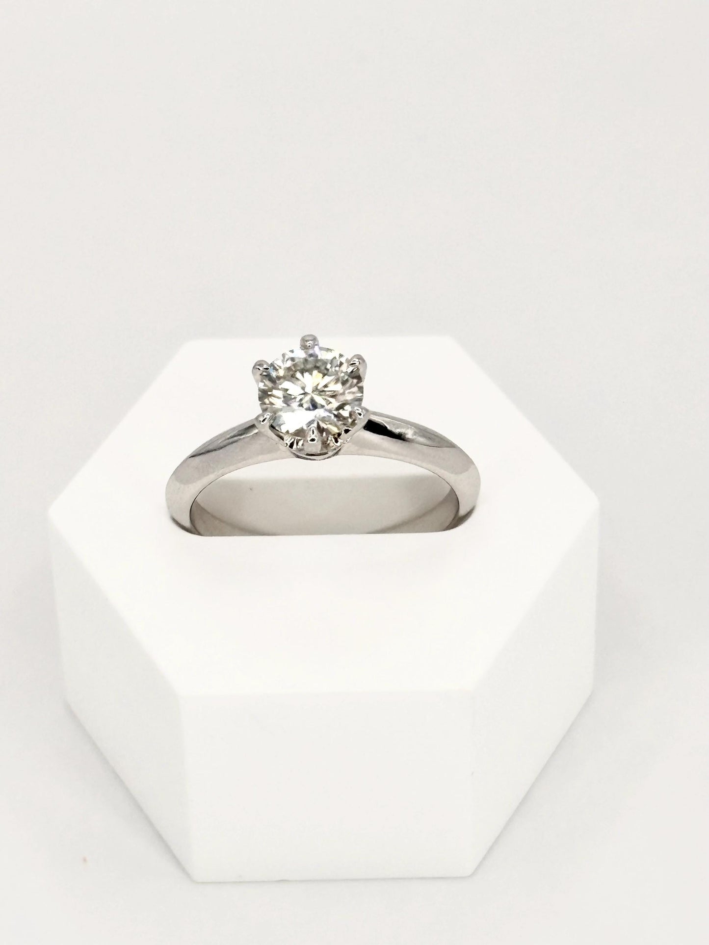 Moissanite Halo Engagement Ring, 1 Carat Sterling Silver Ring, Classic Solitaire Style.
