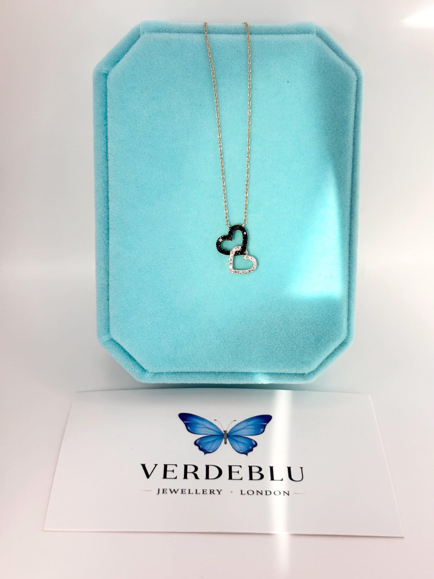 14K Yellow Gold Diamond Heart Necklace, Black & White Natural Diamonds