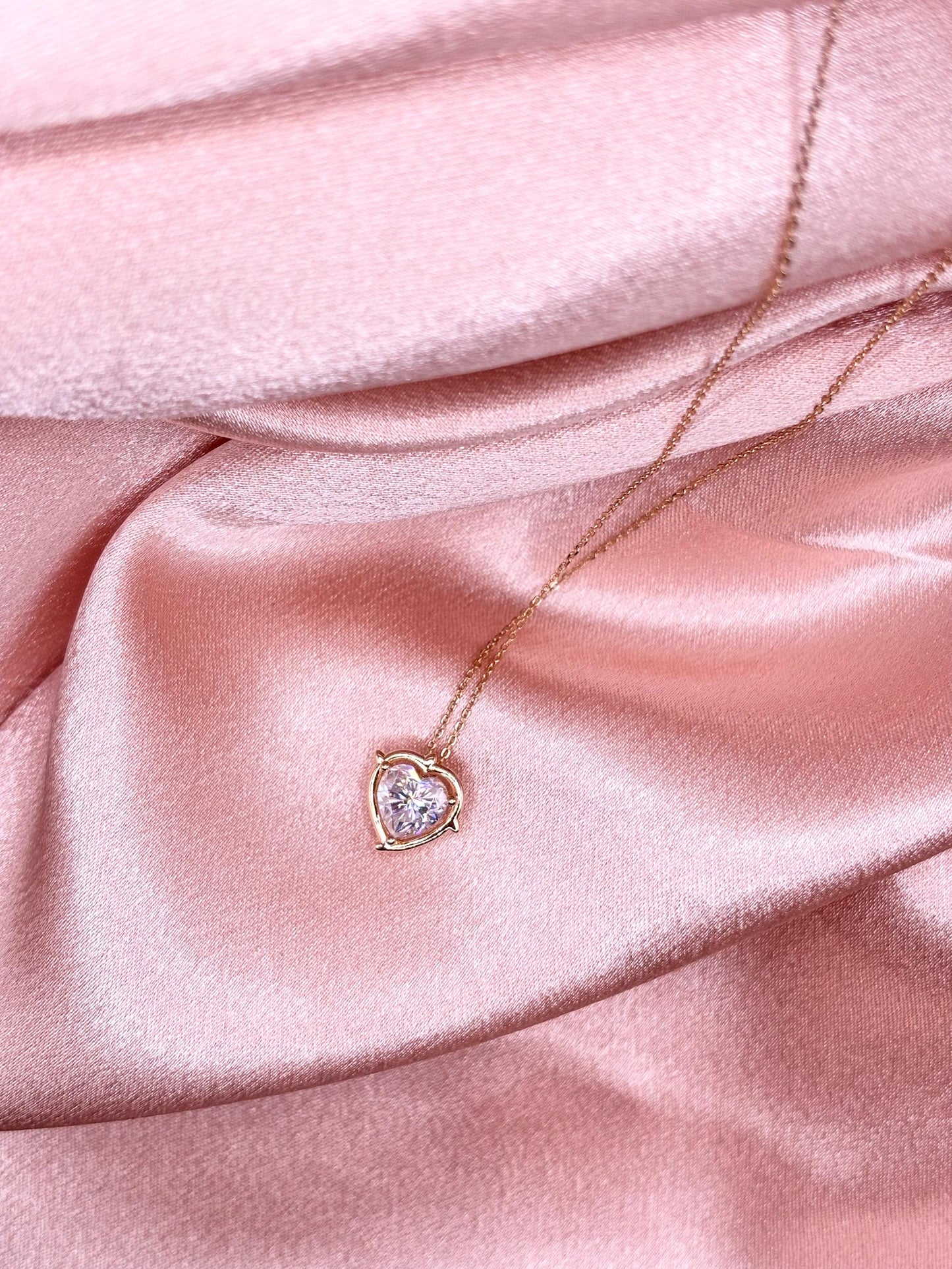2 Carat Heart Moissanite Necklace, 18K Yellow Gold Halo Pendant, Everyday Elegant Jewelry