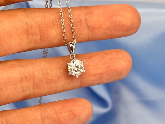 1 Carat Moissanite Necklace, 925 Sterling Silver, Minimalist Diamond Pendant, Dainty Gift for Her
