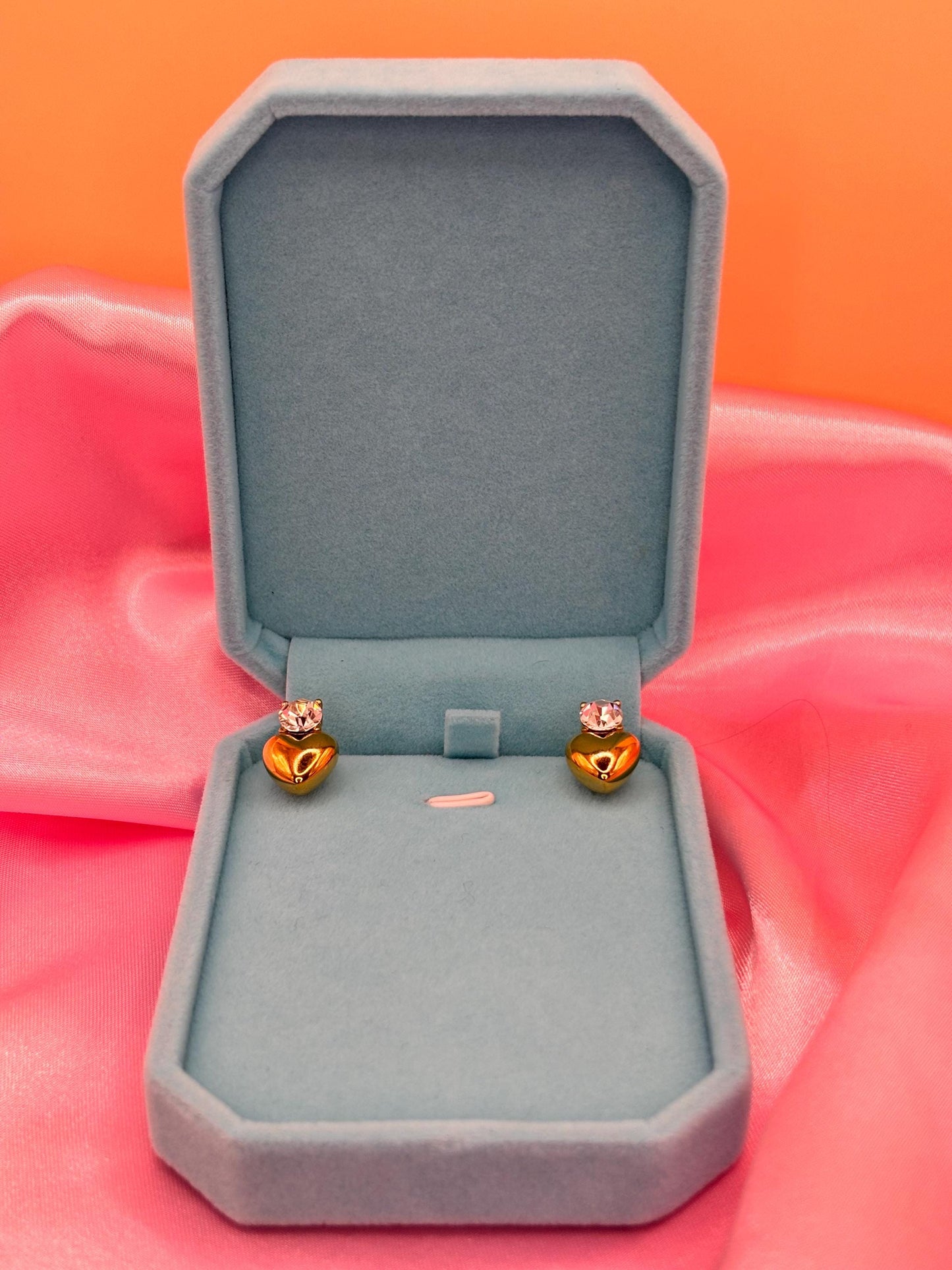 Gold Heart Stud Earrings with Crystal – Polished Gold Plated Minimalist Studs
