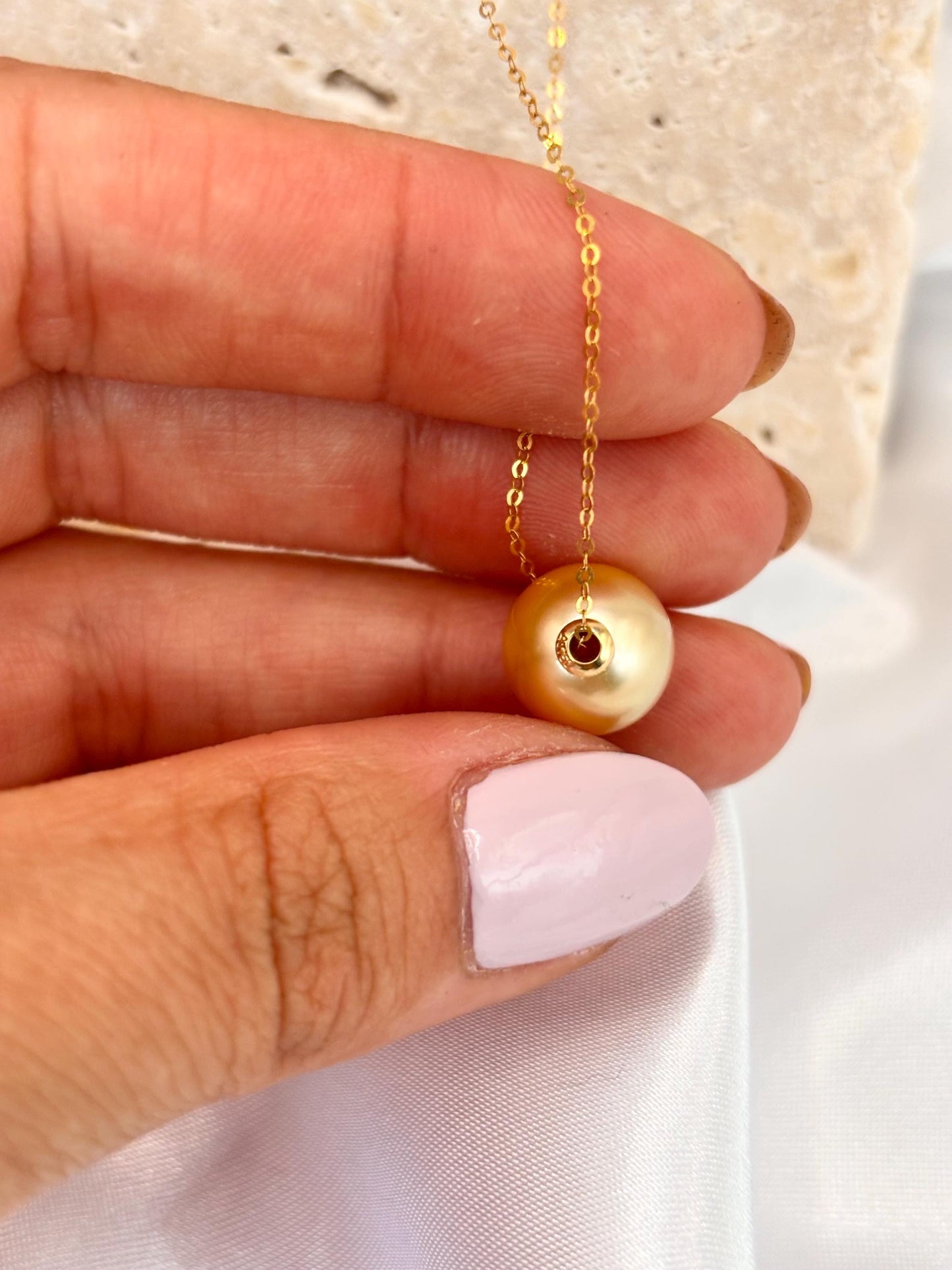 Certified 18K Gold South Sea Pearl Necklace, Floating Golden Pendant, Minimalist Luxury Jewellery