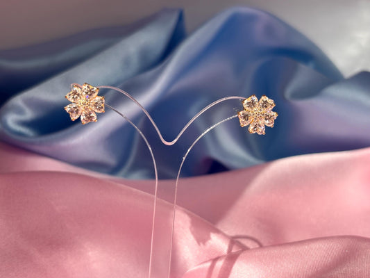 18K Gold Plated Sterling Silver Moissanite Flower Stud Earrings, Sparkling Floral Earrings
