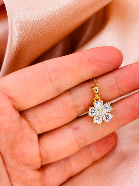 18K Gold Plated Moissanite Flower Necklace, Sterling Silver Floral Pendant, Sparkling Gift for Her