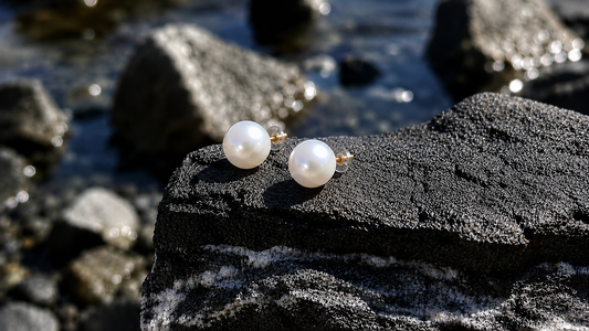 18K Solid Gold Freshwater Pearl Stud Earrings – 9mm Classic Minimalist Jewelry