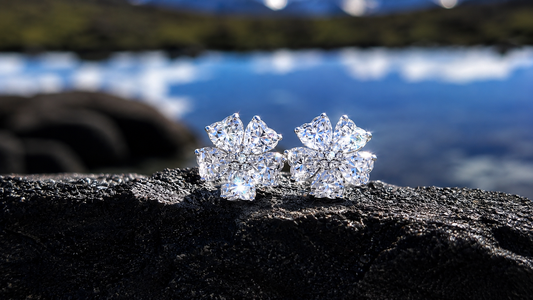 2 Carat Moissanite Flower Stud Earrings, Floral Sterling Silver Earrings, Diamond Alternative