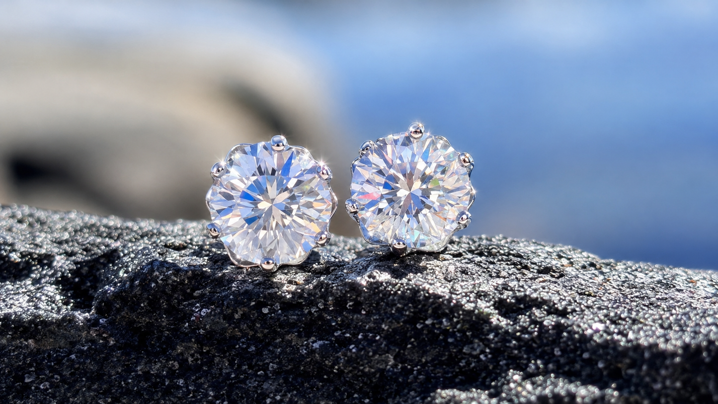 Moissanite Stud Earrings 2 Carat, 925 Sterling Silver Brilliant Sparkly Studs, Classic Everyday Earrings