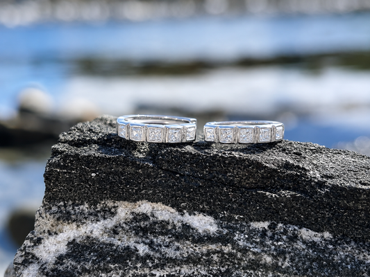 Sterling Silver Moissanite Huggie Earrings, Small Hoop Earrings with Diamond Look Stones