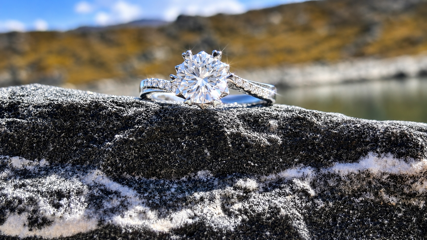 Round Moissanite Halo Ring 1 Carat, Sterling Silver Bridal Ring Diamond Alternative Engagement Jewelry
