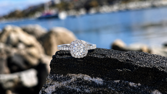 1 Carat Moissanite Halo Engagement Ring, Sterling Silver Bridal Band, Diamond alternative Promise Ring
