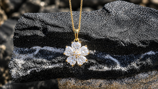 18K Gold Plated Moissanite Flower Necklace, Sterling Silver Floral Pendant, Sparkling Gift for Her