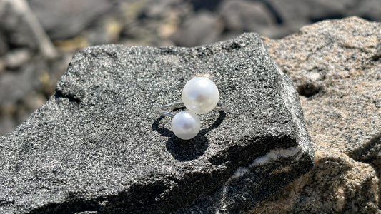 Double Freshwater Pearl Open Ring – 9mm & 7mm Pearls, 925 Sterling Silver Adjustable Minimalist Jewellery