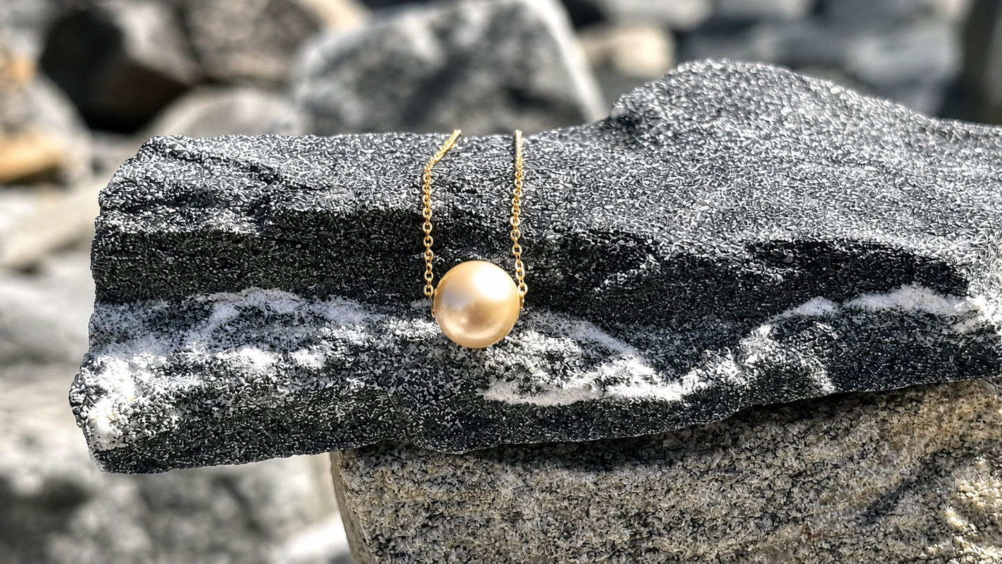 Certified 18K Gold South Sea Pearl Necklace, Floating Golden Pendant, Minimalist Luxury Jewellery
