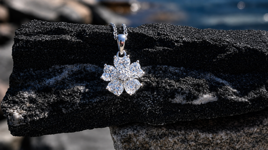 Moissanite Flower Pendant Necklace, 2 Carat Sterling Silver, Floral Jewellery, Sparkly Necklace