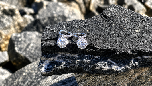Moissanite Halo Drop Earrings, Sterling Silver Huggie Dangle, Cluster Diamond Alternative, Sparkly Statement Earrings