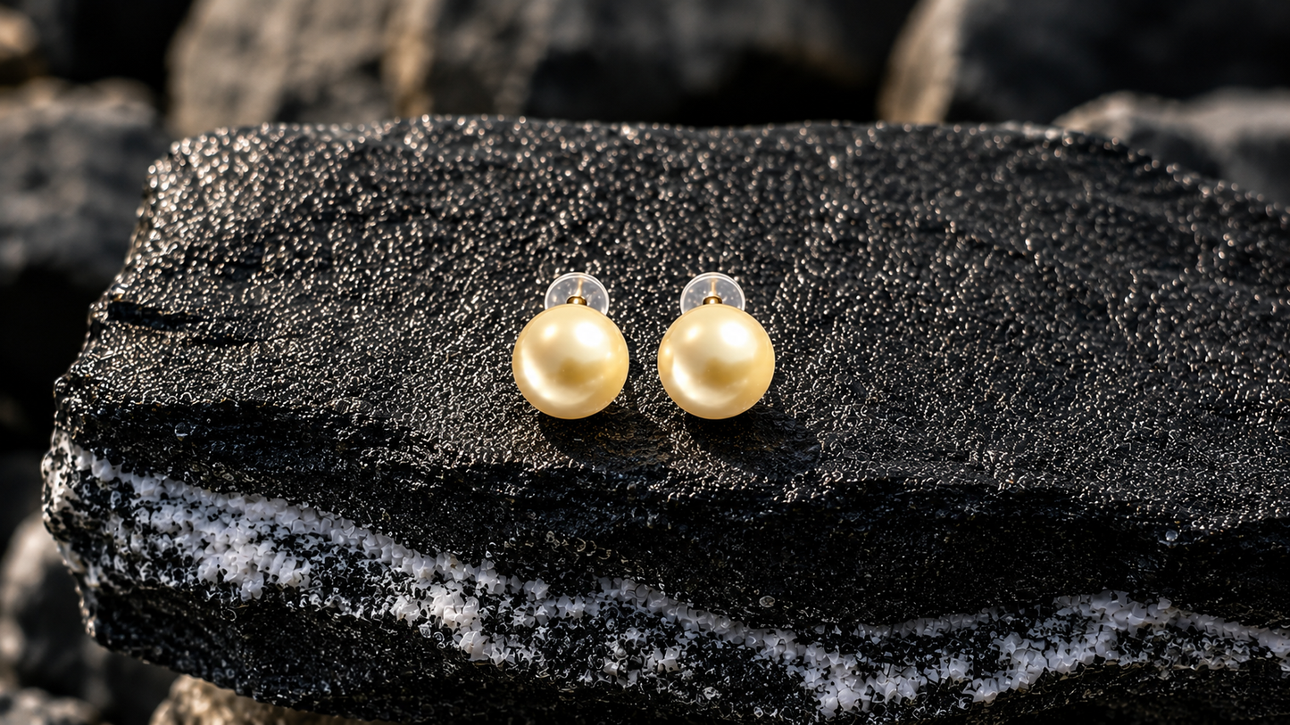 Certified Golden South Sea Pearl Stud Earrings, 18K Solid Gold, Minimalist Fine Jewellery
