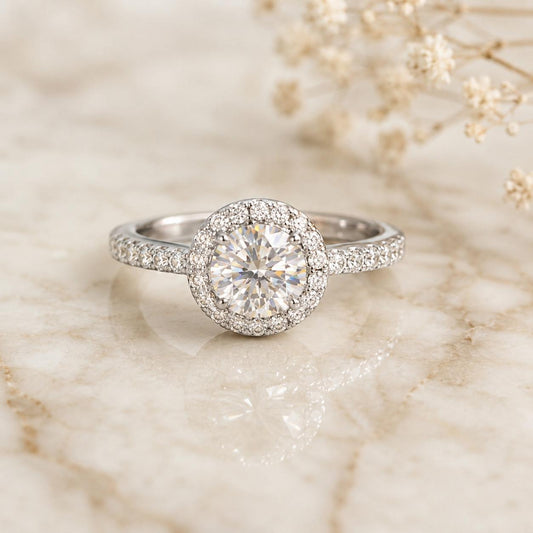 1CT Moissanite Halo Engagement Ring | 925 Argentium Sterling Silver