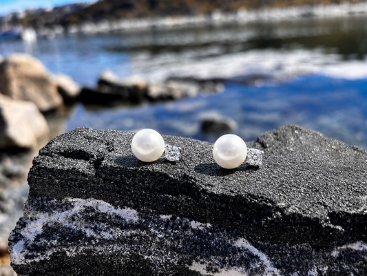 925 Sterling Silver Pearl & Stone Stud Earrings, Minimal Elegant Everyday Jewelry, Gift for Her