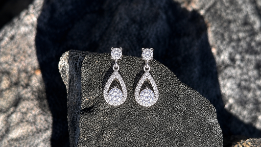 Pear Moissanite Earrings, Sterling Silver Teardrop Dangle, Elegant Statement Jewelry, Classic Occasion Style