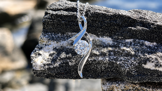 1.00 Carat Moissanite Twist Pendant Necklace, 18K White Gold Plated Sterling Silver