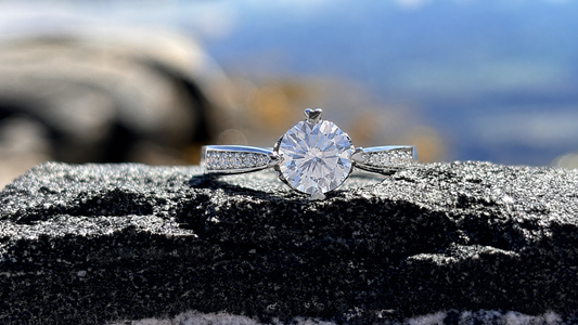 Moissanite Halo Ring 1 Carat, Sterling Silver Promise Ring, Diamond Alternative Minimalist Bridal Jewelry