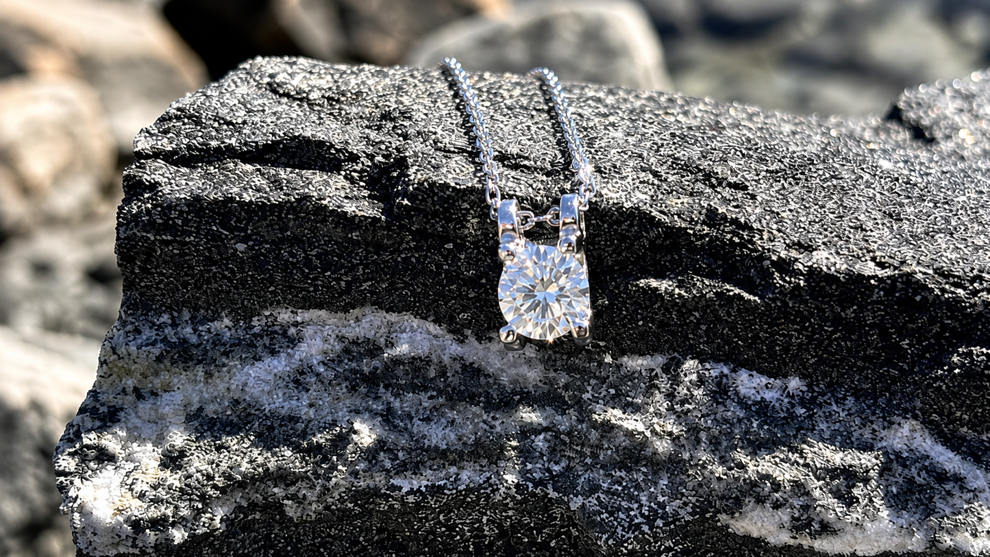 Moissanite Halo Necklace 1 Carat, Sterling Silver Pendant, Dainty Necklace for Women, Anniversary Gift