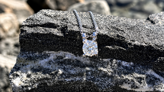 Moissanite Halo Necklace 1 Carat, Sterling Silver Pendant, Dainty Necklace for Women, Anniversary Gift