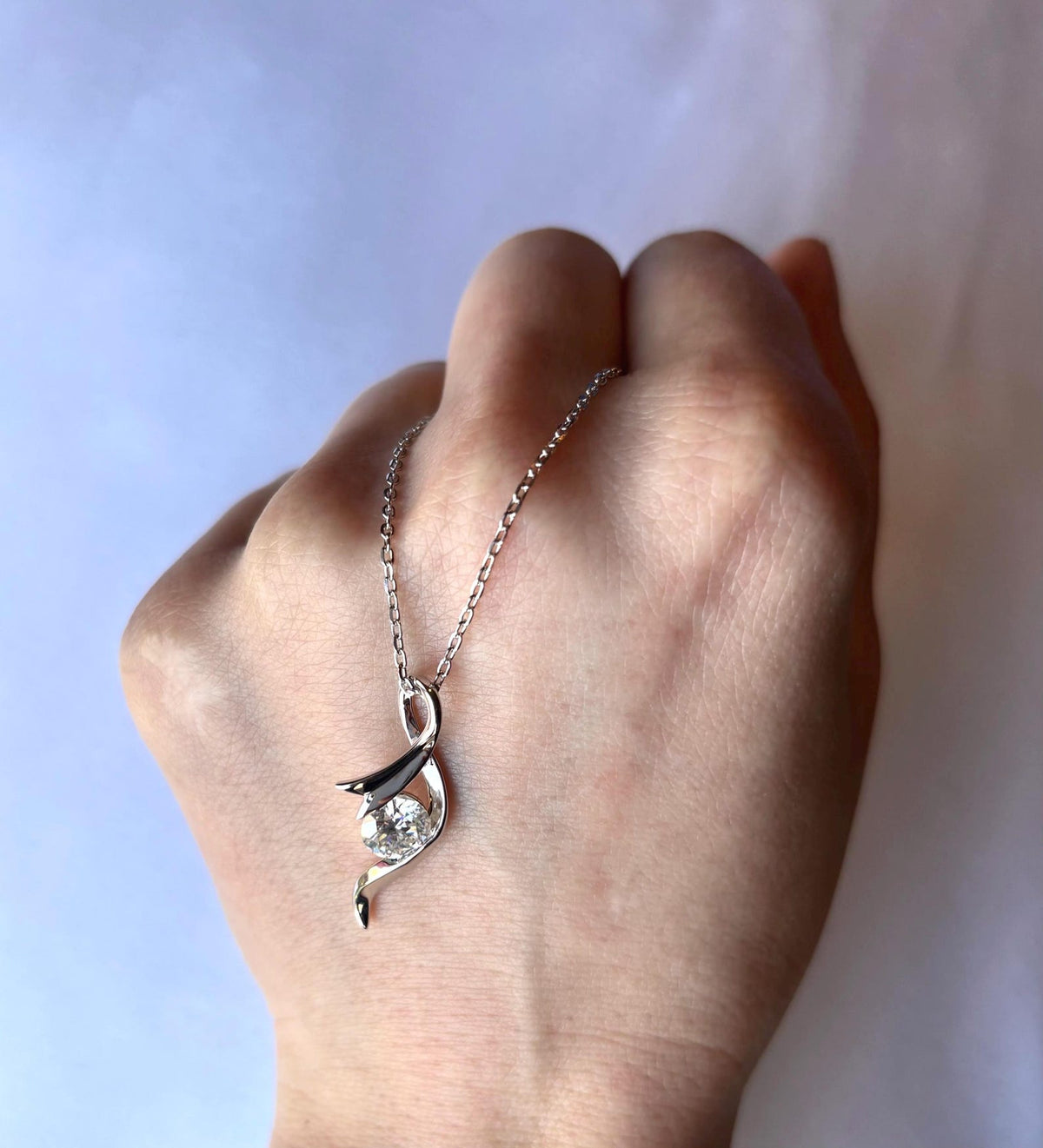 1CT Moissanite Twist Pendant Necklace | 18K White Gold-Plated Sterling Silver