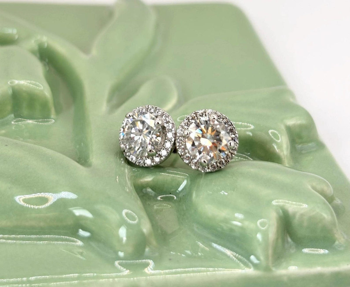 1CT Moissanite Halo Stud Earrings | 925 Argentium Sterling Silver