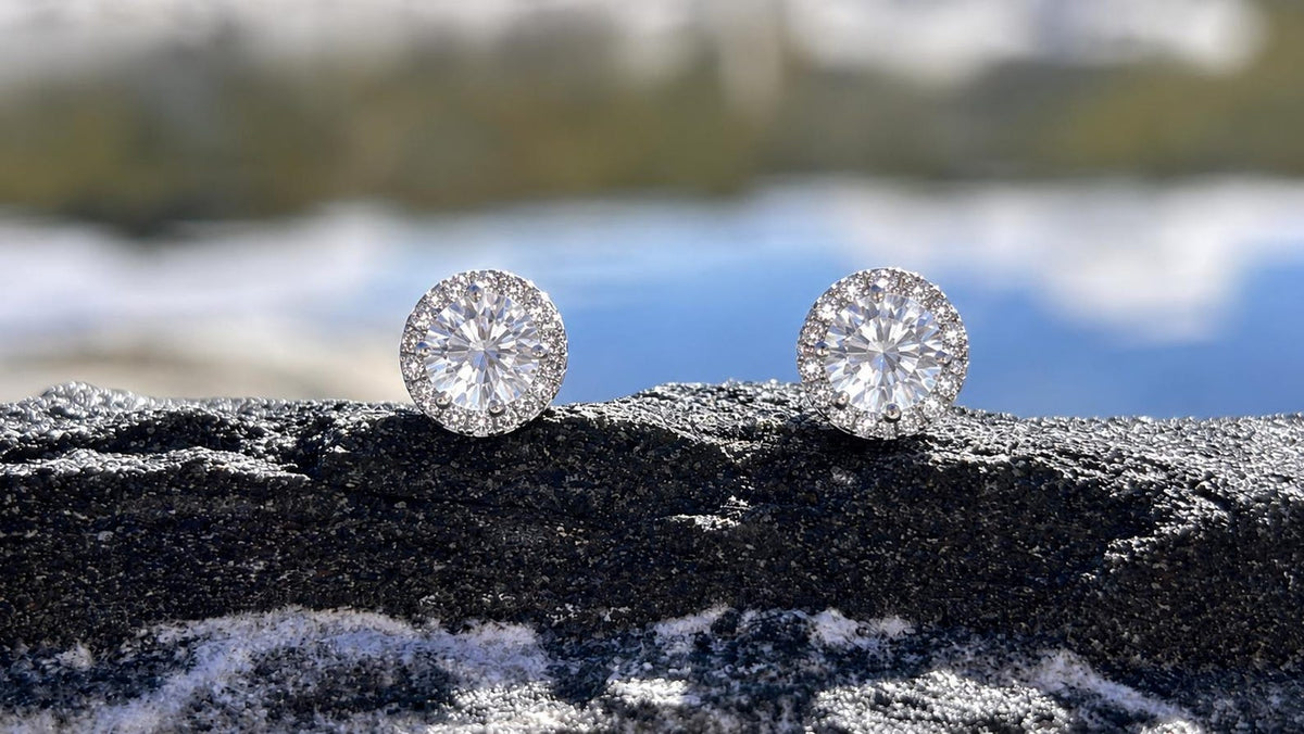 1CT Moissanite Halo Stud Earrings | 925 Argentium Sterling Silver