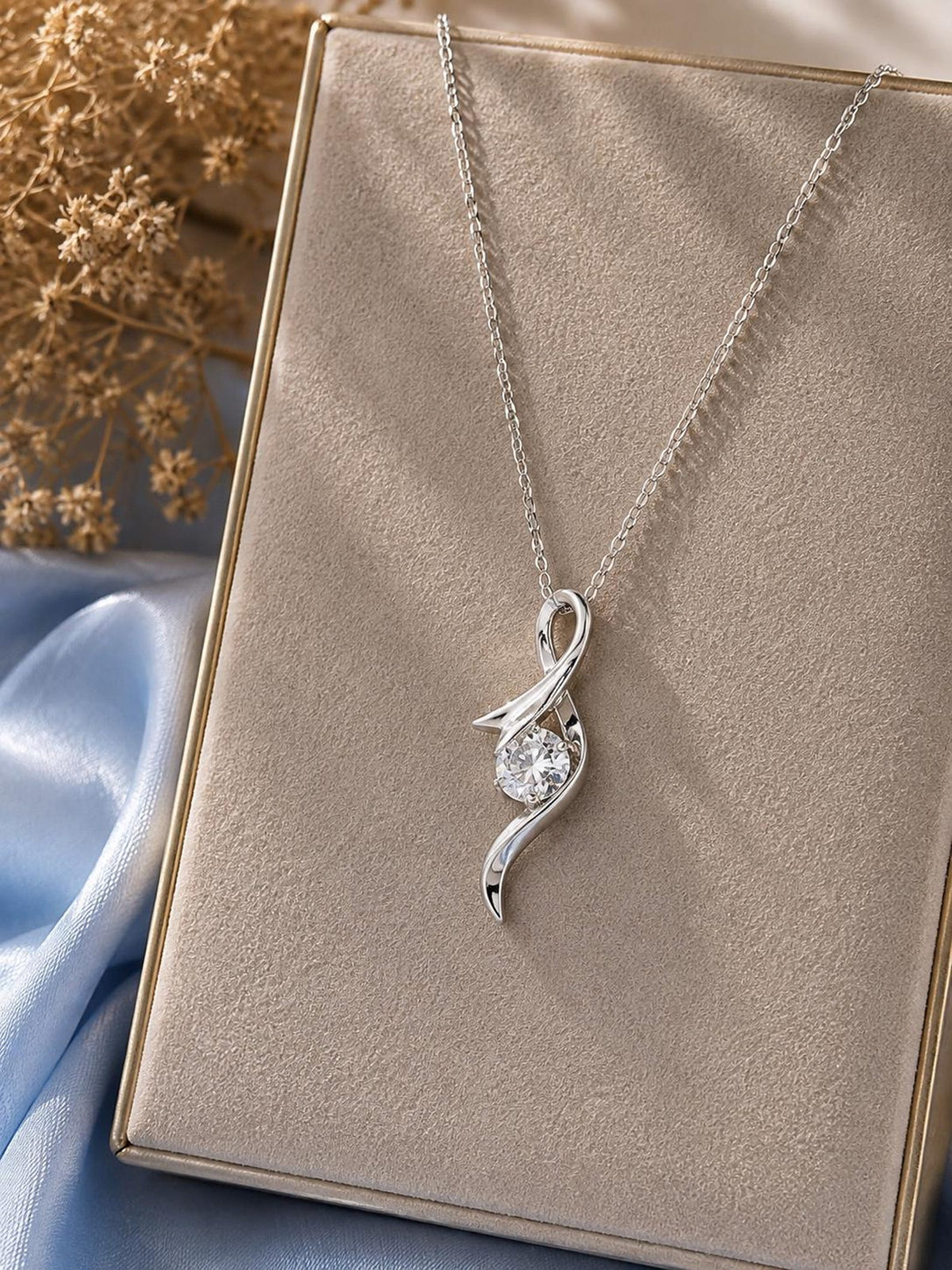 1CT Moissanite Twist Pendant Necklace | 18K White Gold-Plated Sterling Silver