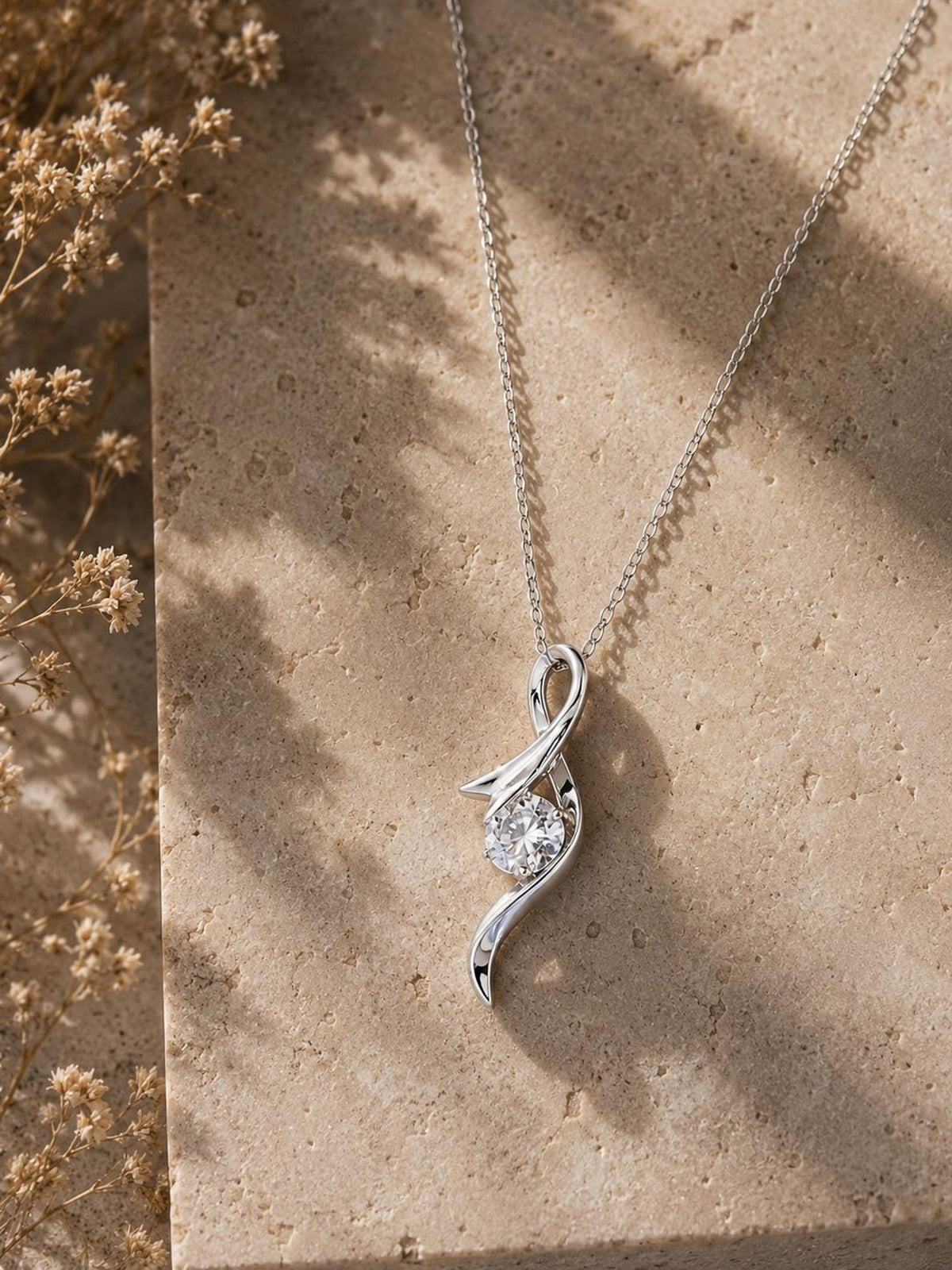 1CT Moissanite Twist Pendant Necklace | 18K White Gold-Plated Sterling Silver