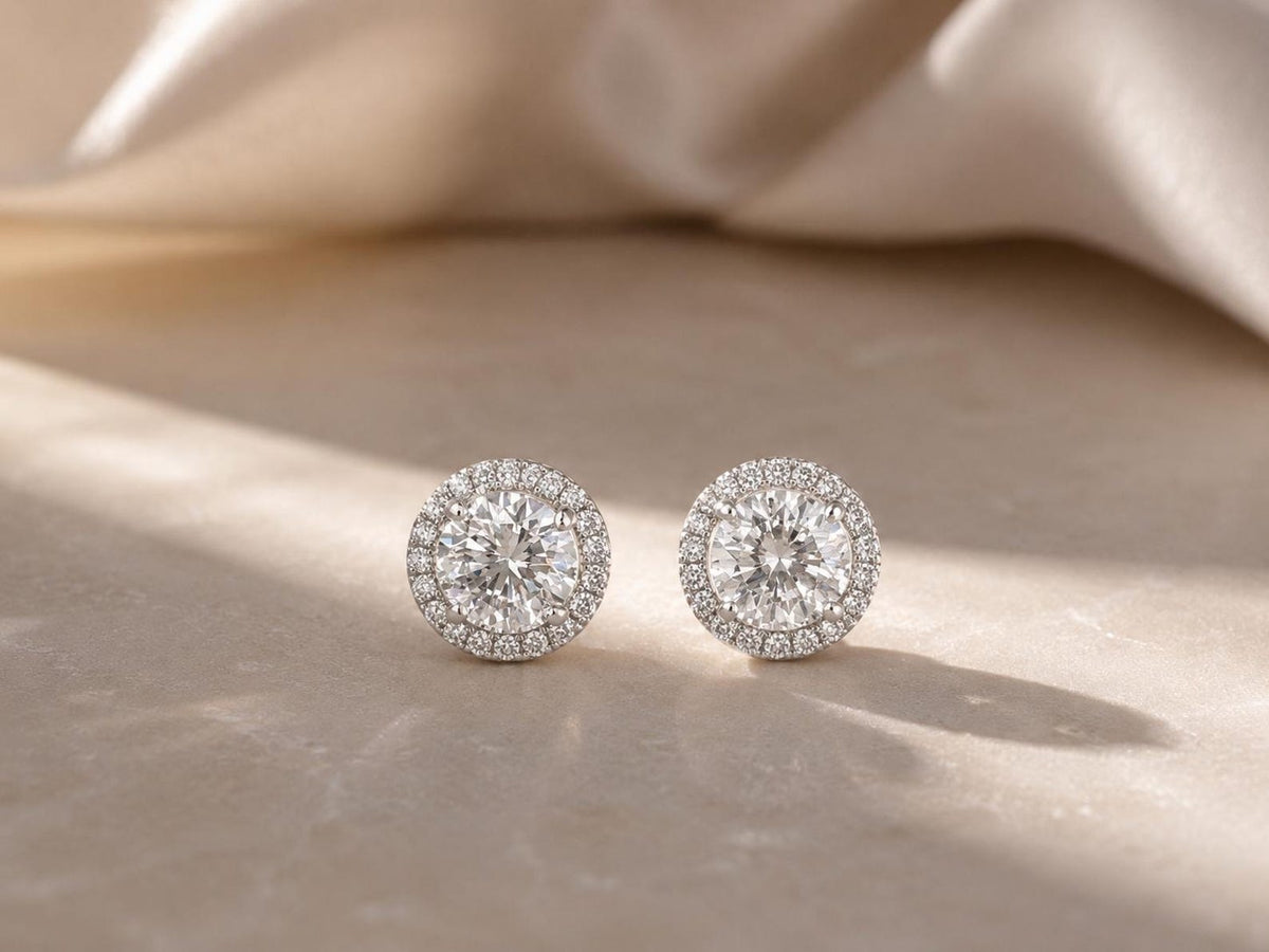1CT Moissanite Halo Stud Earrings | 925 Argentium Sterling Silver