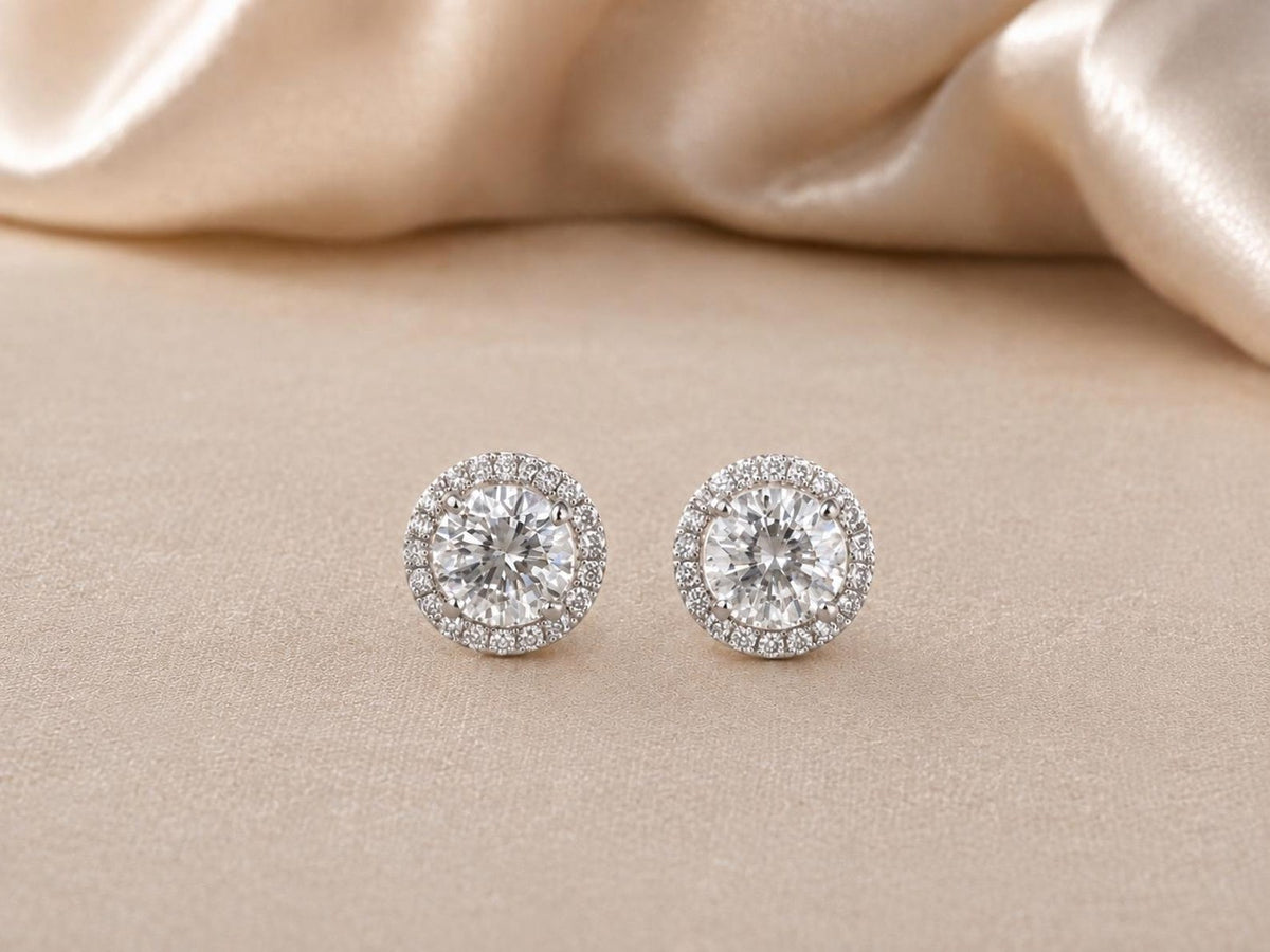 1CT Moissanite Halo Stud Earrings | 925 Argentium Sterling Silver