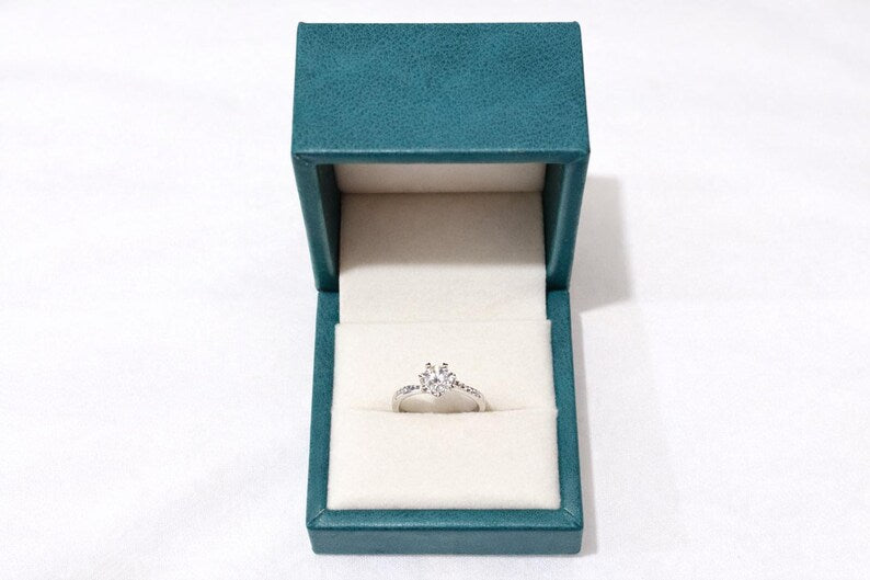 1 Carat Round Moissanite Halo Ring, 925 Sterling Silver Engagement Ring