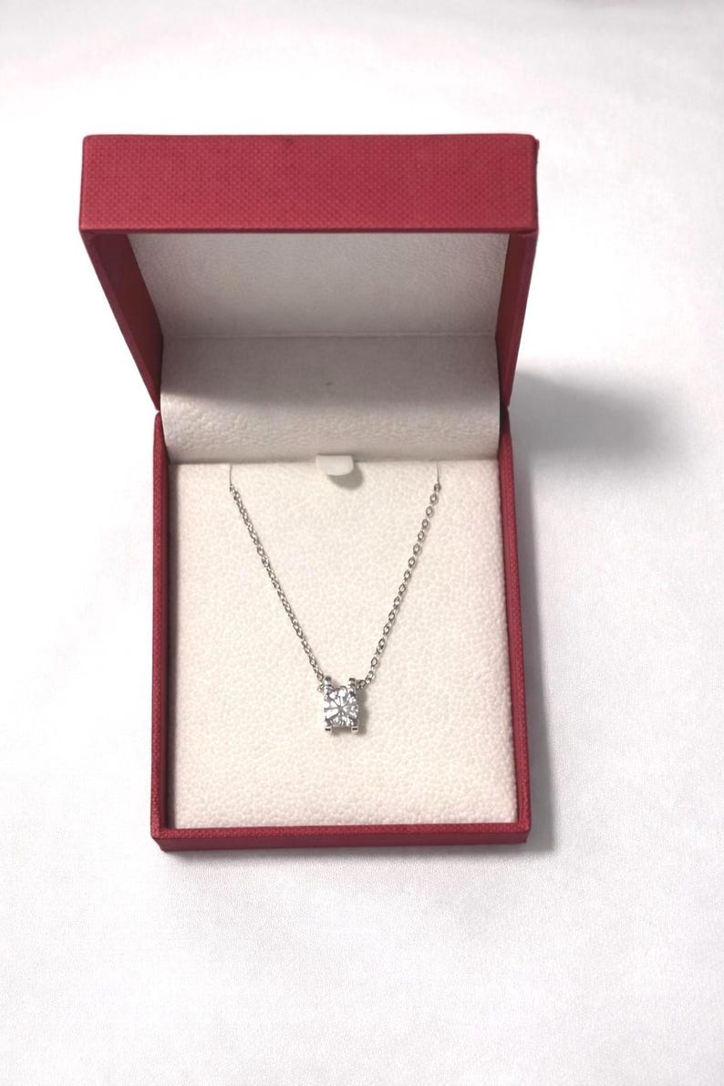 1CT Moissanite Halo Necklace | 18K White Gold-Plated 925 Sterling Silver